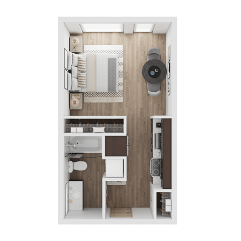 Floor plan for studio, 1 bath, 390 sqft